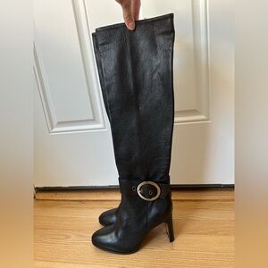 Napoleoni made in Italy Tall knee length black real leather boots boot size 37 7